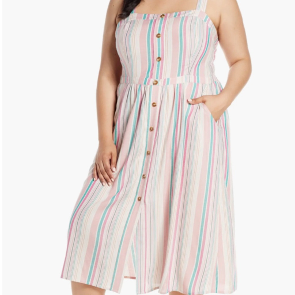 BP. Stripe Button Front Midi Dress (4XL)